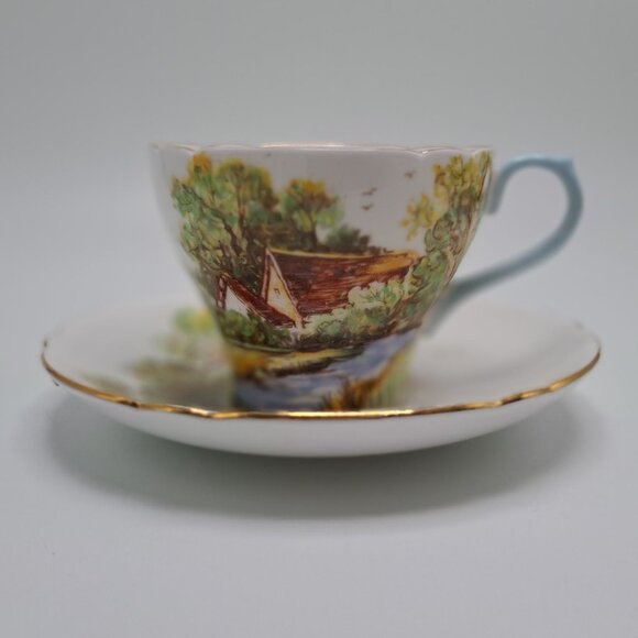 Shelley Bone China Teacup Saucer Old Mill England Vintage - Picture 1 of 14